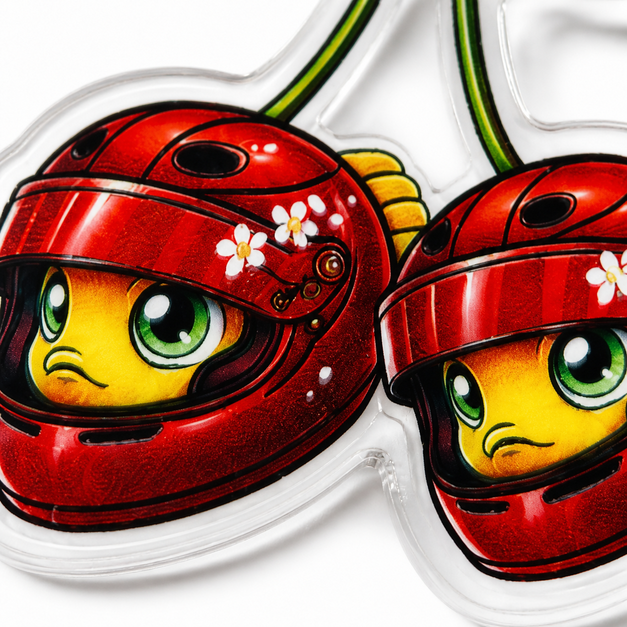 Sofishticated Designs Acrylic Keychain — Cherry Racing Helmet