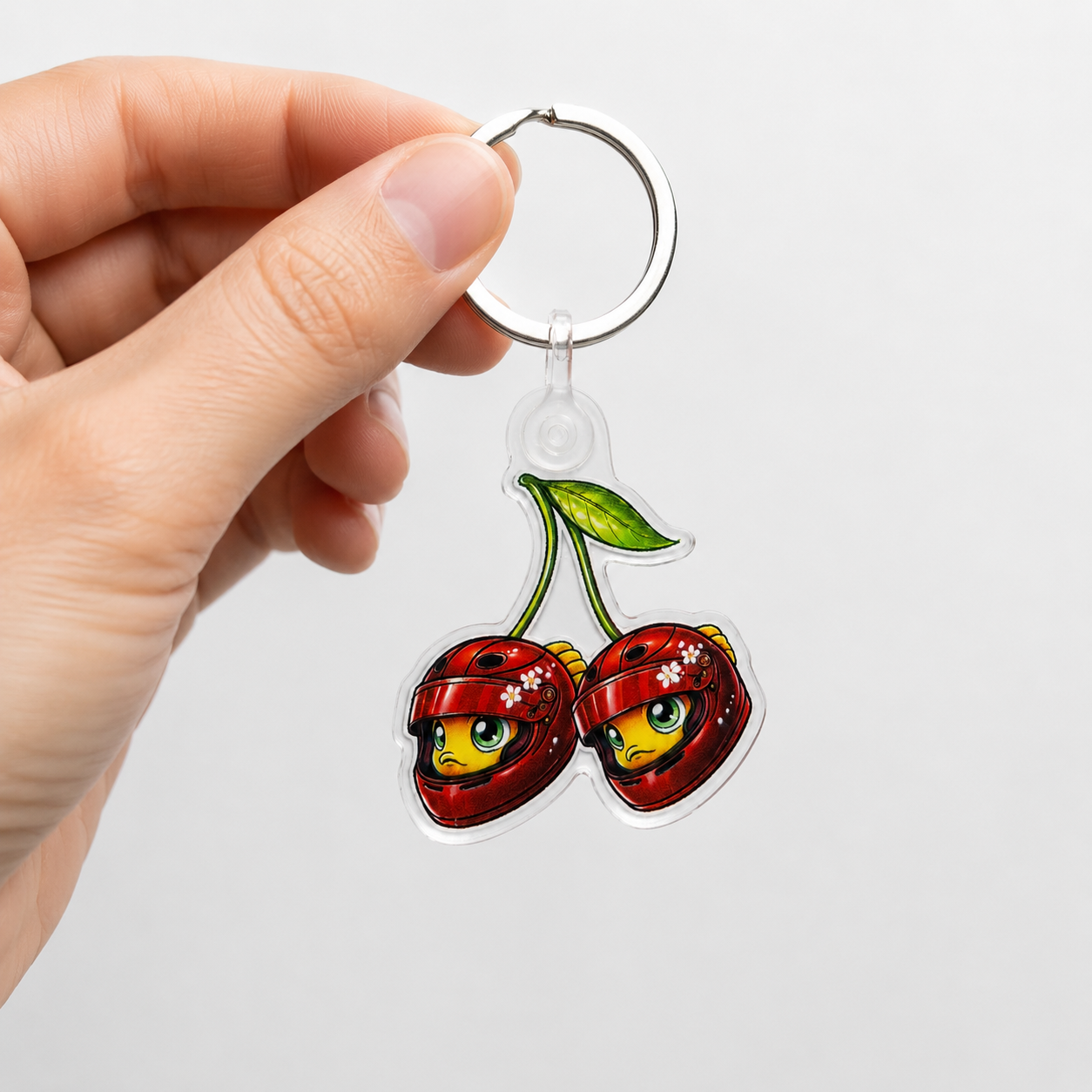 Sofishticated Designs Acrylic Keychain — Cherry Racing Helmet