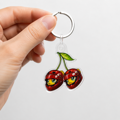 Sofishticated Designs Acrylic Keychain — Cherry Racing Helmet