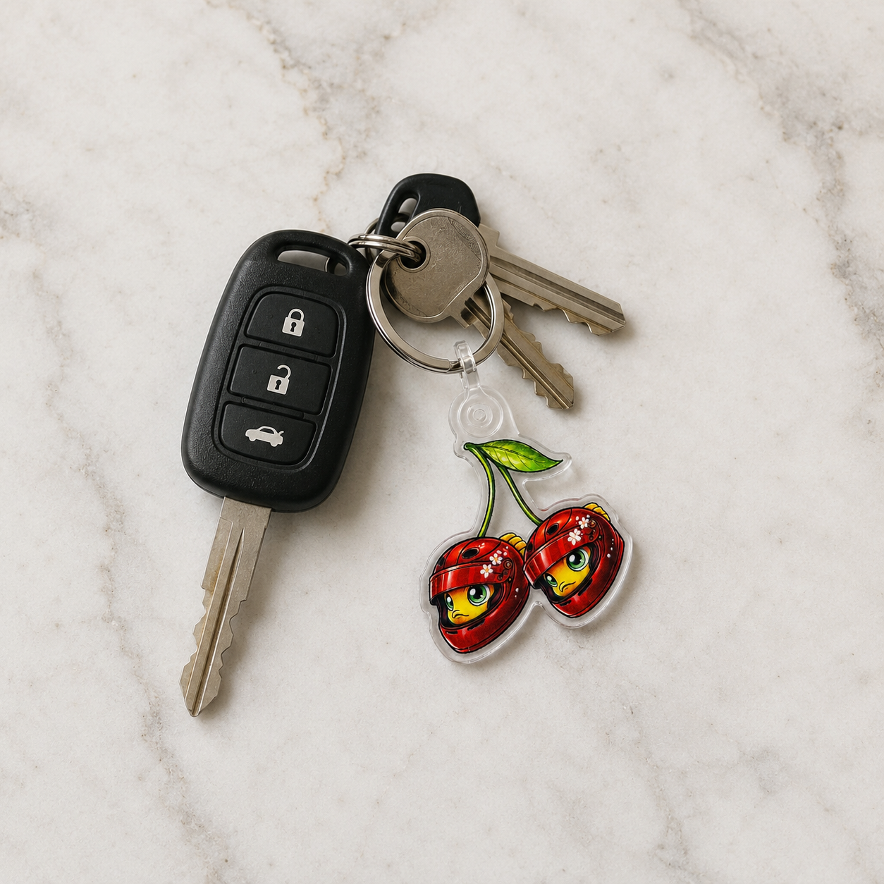 Sofishticated Designs Acrylic Keychain — Cherry Racing Helmet