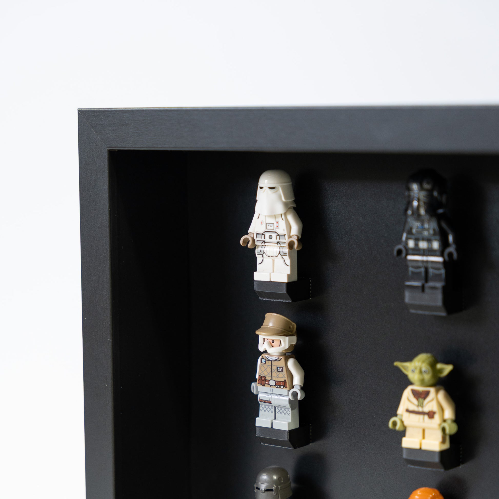LEGO minifigure display case detail, 25x25cm wall frame