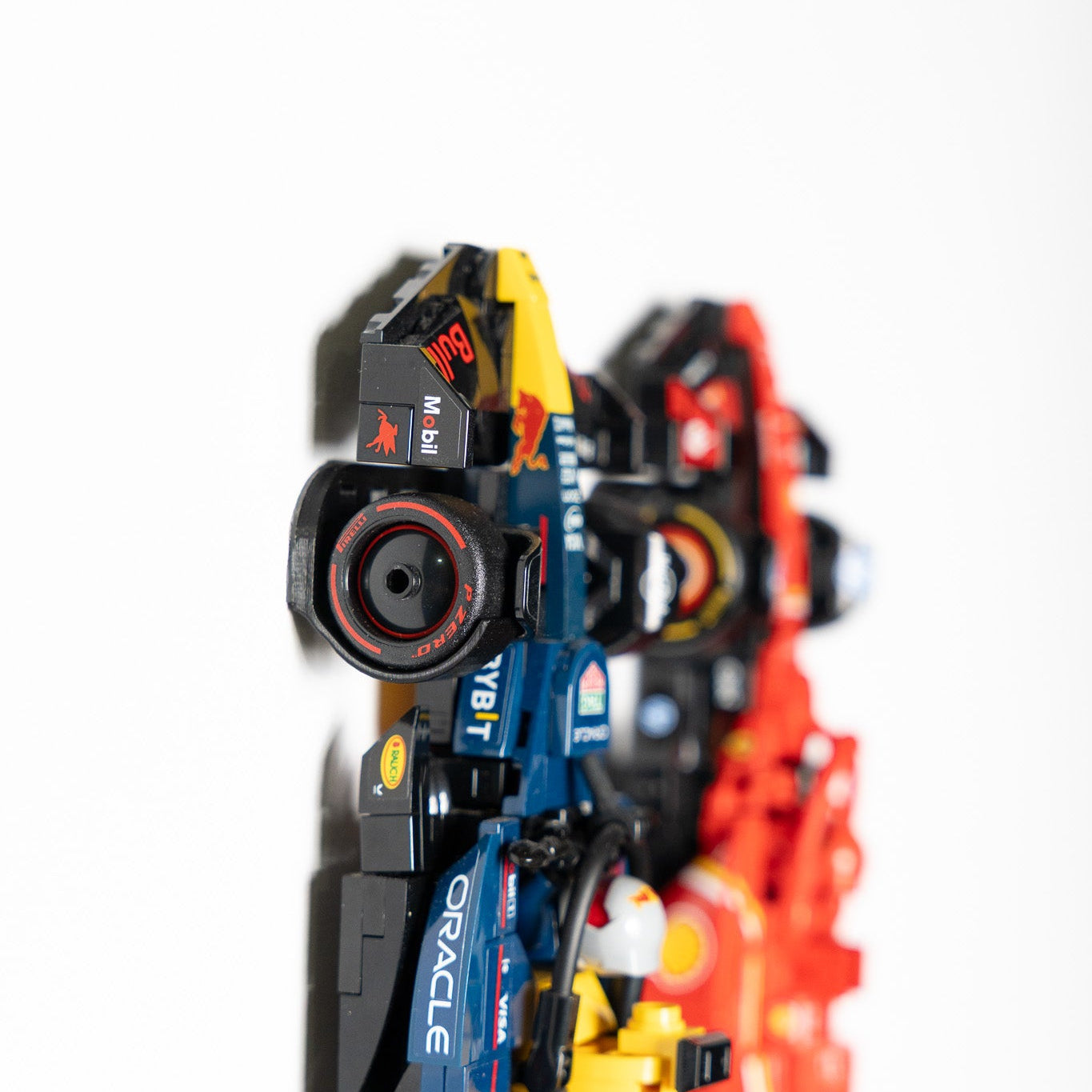 LEGO F1 Speed Champions car floating mount, close detail of the fit