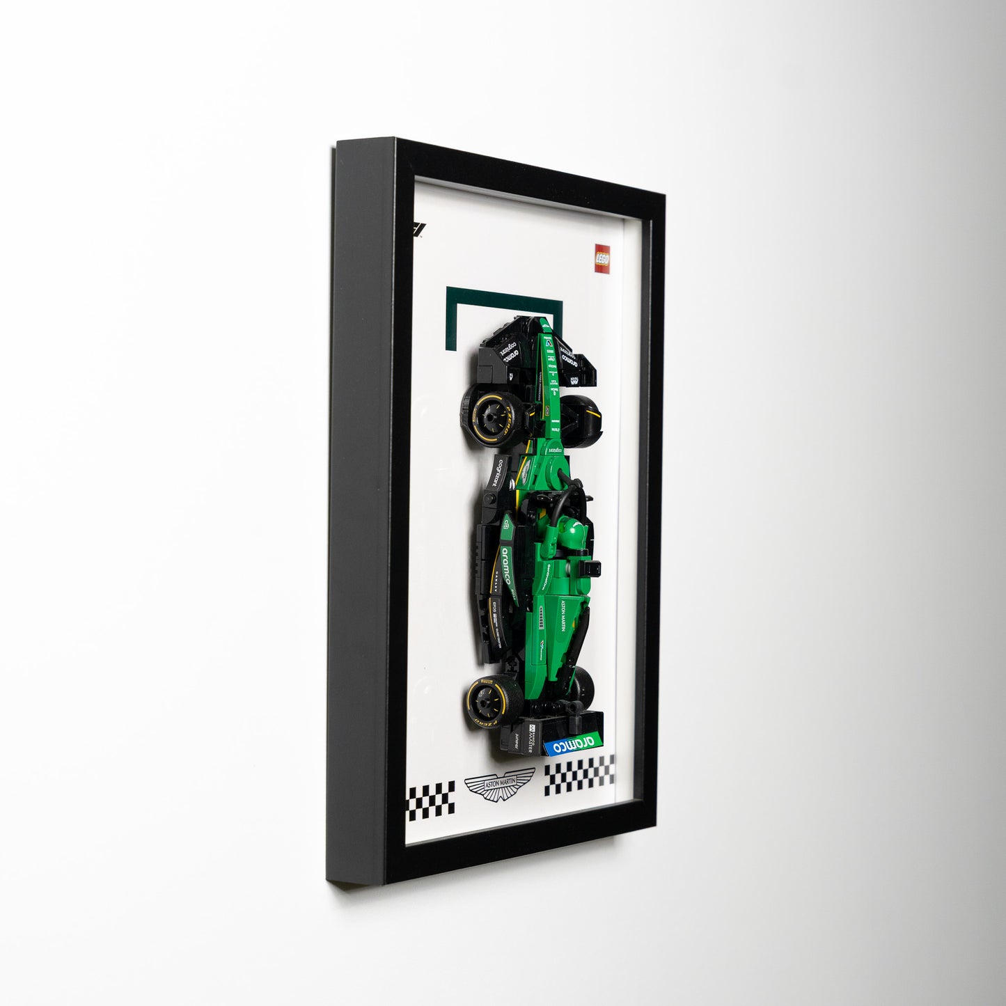 LEGO Speed Champions F1 display frame on a wall in a room