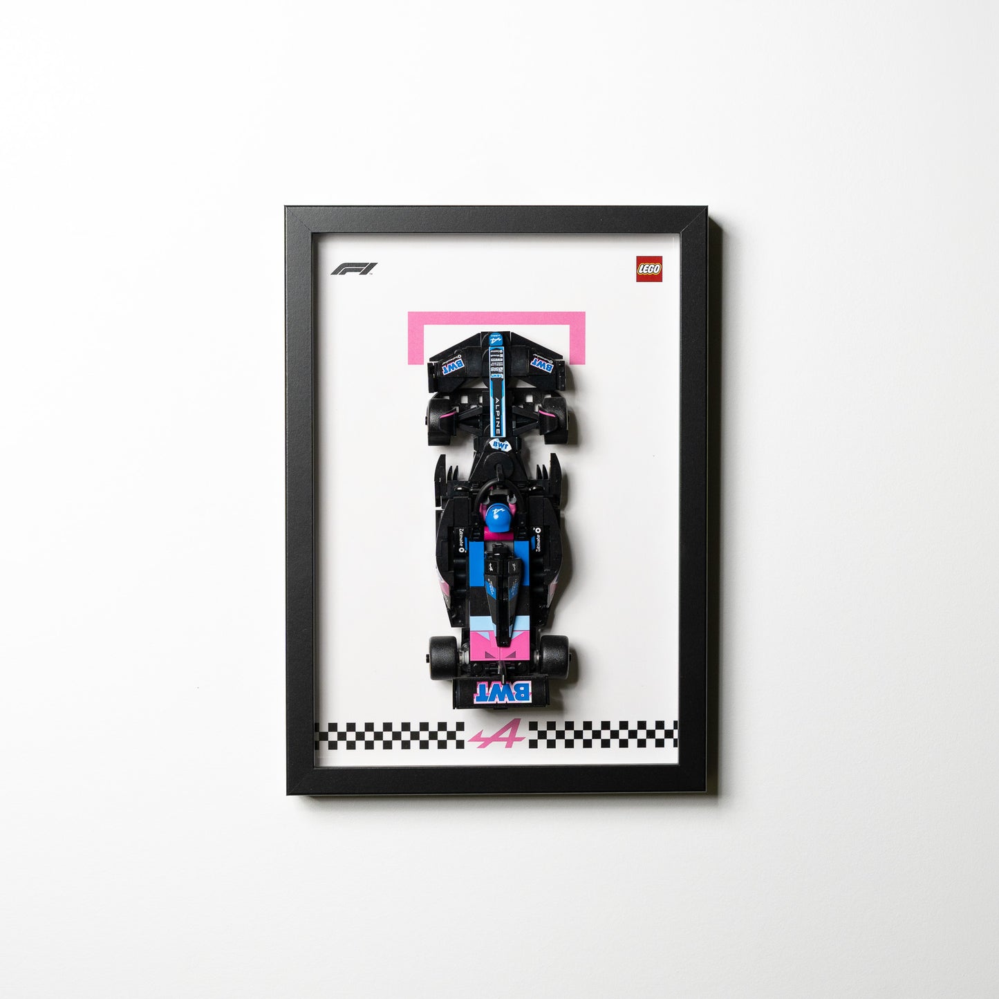 Detail of the LEGO Speed Champions F1 display frame mounting
