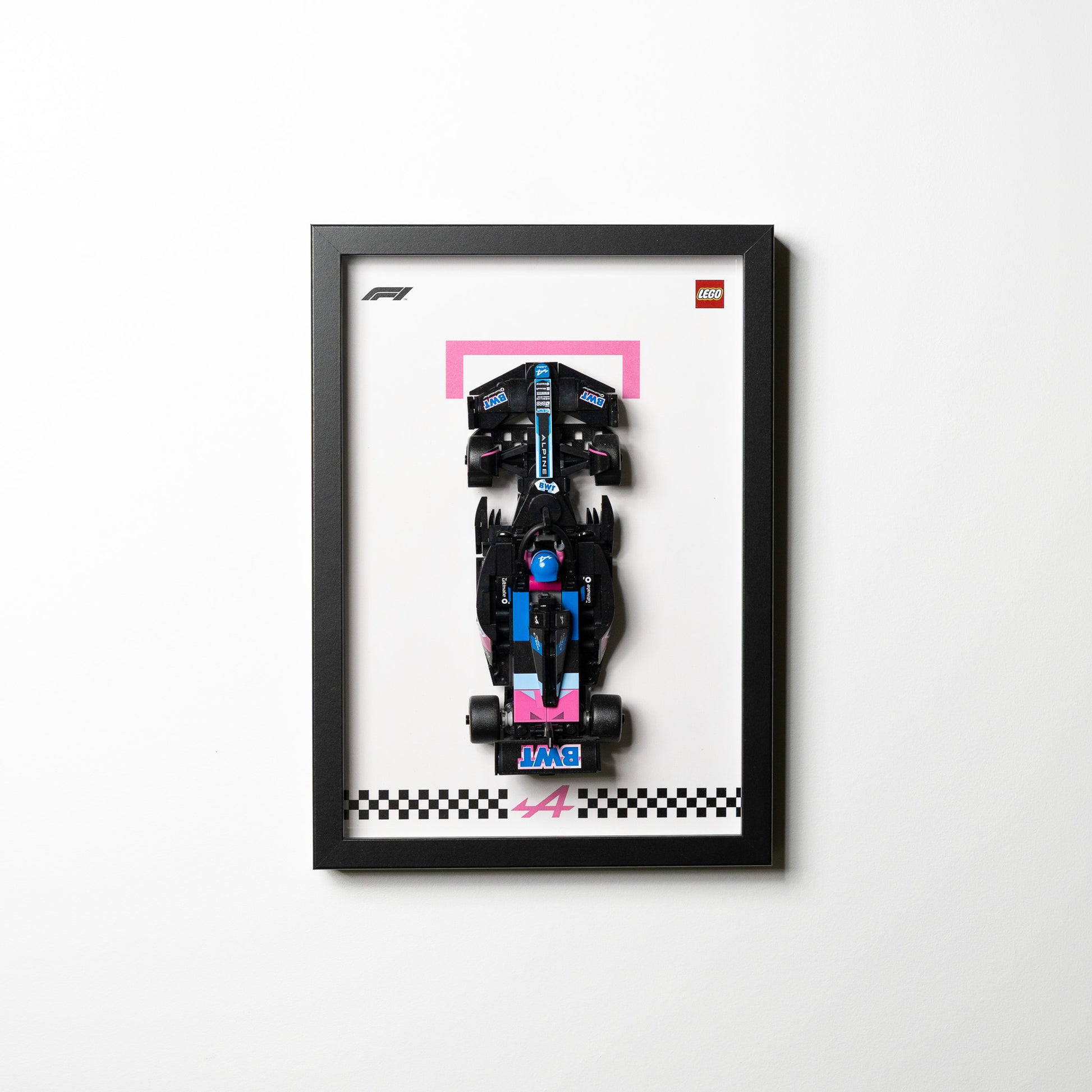 Detail of the LEGO Speed Champions F1 display frame mounting