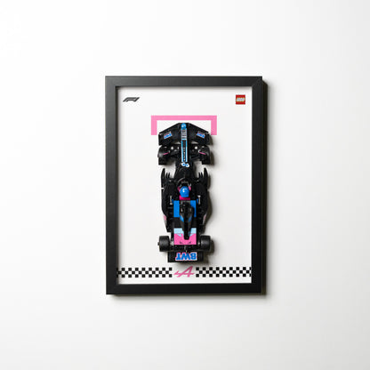 Detail of the LEGO Speed Champions F1 display frame mounting